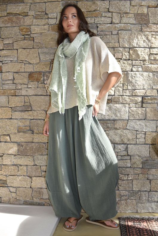 Tasha Cushion Cotton Balloon Barrel Pant Khaki